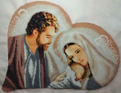 “La Santa Famiglia”- Il cuore beige. Schema ricamo a perline