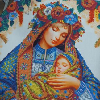 “Madonna con il Bambino in una ghirlanda di fiori”. Schema ricamo a perline