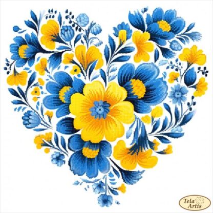 "Cuore di fiori gialli e blu". Schema ricamo a perline